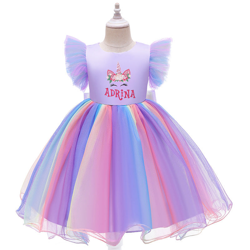 Children's clothing children's princess dress mesh unicorn Christmas dress