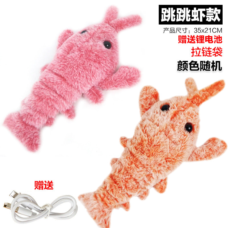 Electric jumping shrimp USB charging simulation lobster funny cat plush toy