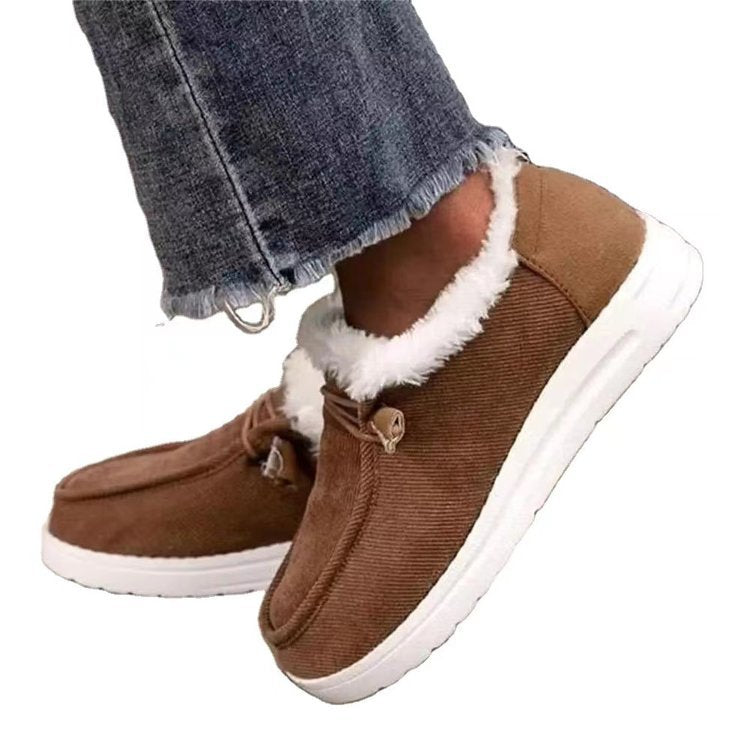 Snow boots women's fashion new style plus velvet thick non-slip wear-resistant cotton shoes peas shoes flat-bottomed lazy shoes