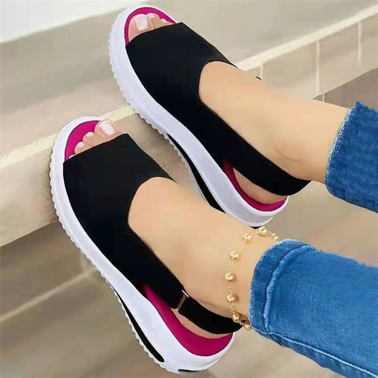 European and American fish mouth flat heel beach low top women's sandals black shallow mouth single shoes