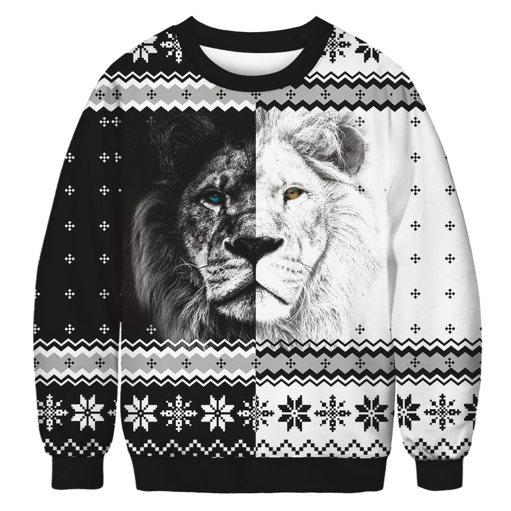 Christmas Digital Printing Women's Round Neck Pullover Sweatshirt Men's Long Sleeve Tide Brand Sweater