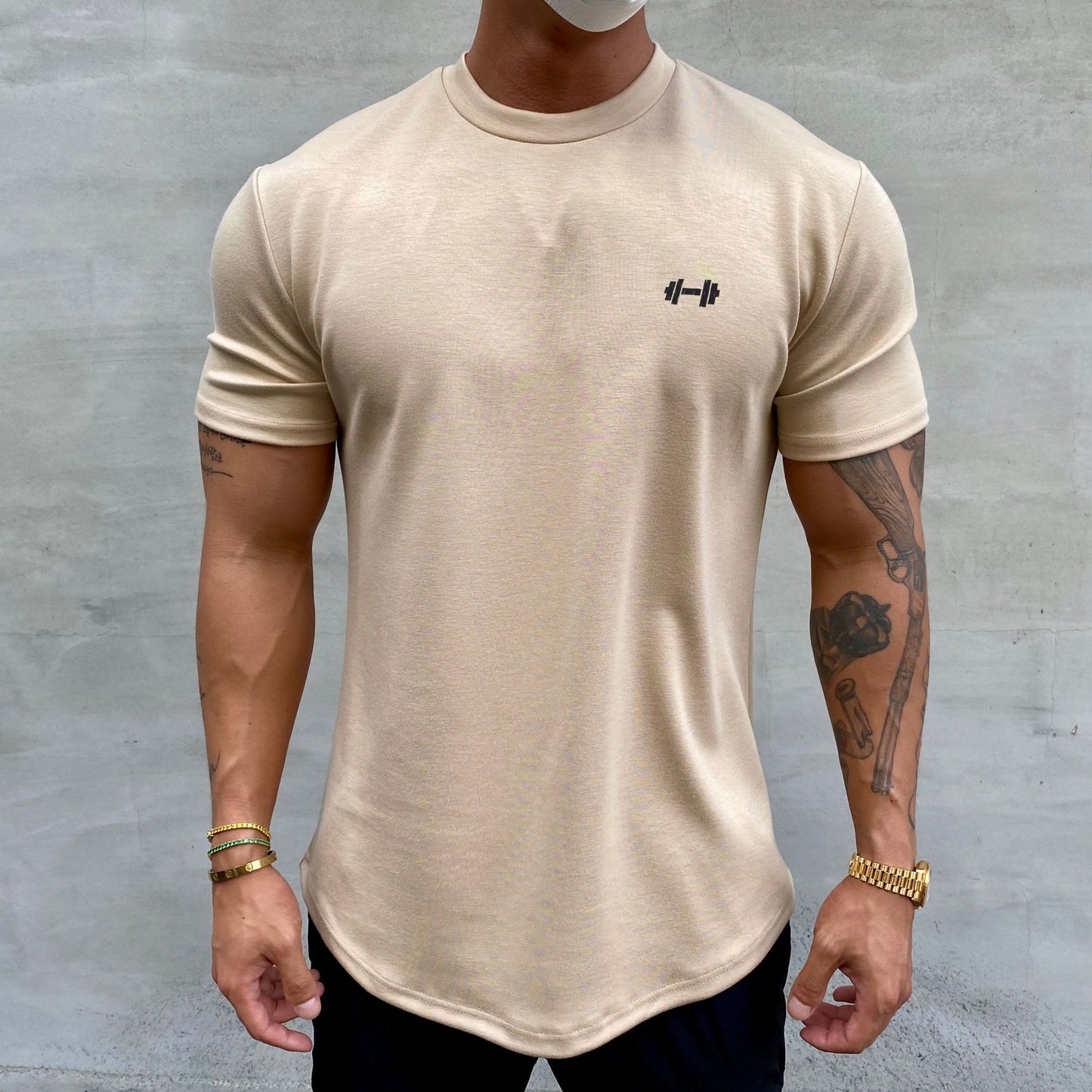 American Slim Show Muscle Round Hem Short Sleeve Men's Cotton Summer Solid Color Training Slim Sports T-shirt