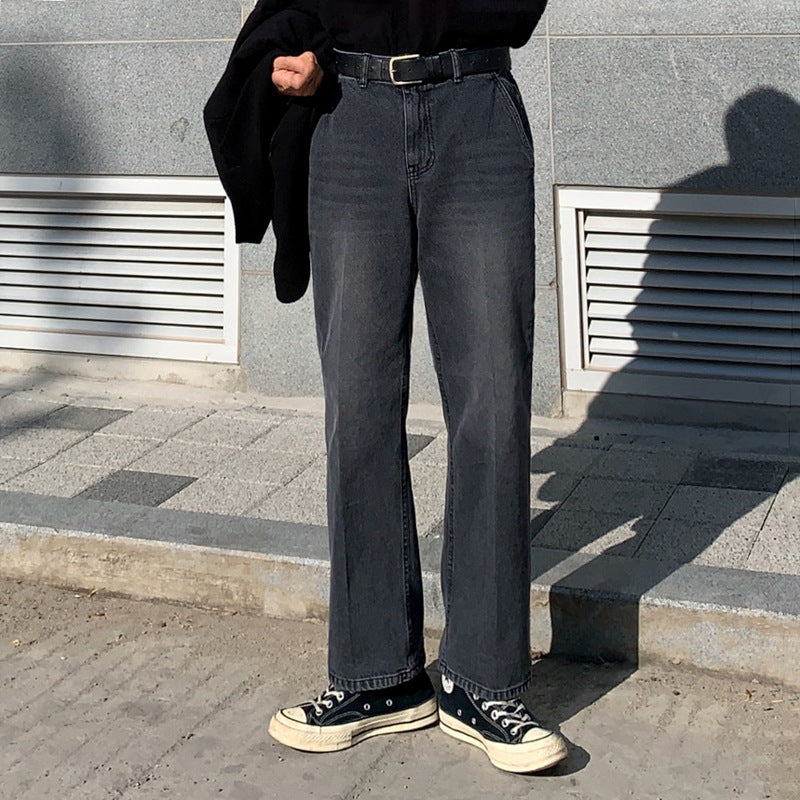 New jeans men's loose straight autumn wide-leg pants Korean version of the trend of black distressed casual long pants