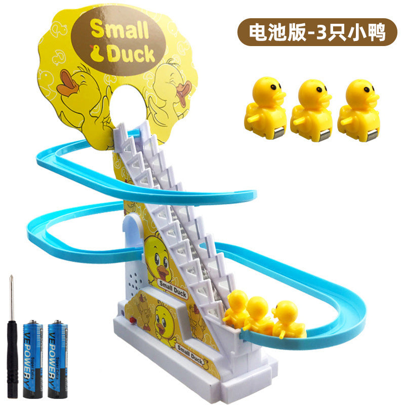 track duck climbing ladder slide toy cute little duck automatically climbing stairs light music