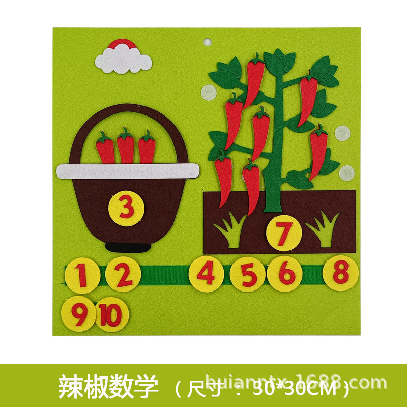 Kindergarten corner early education homemade play teaching aids Montessori vegetable digital mathematics non-woven paste toys