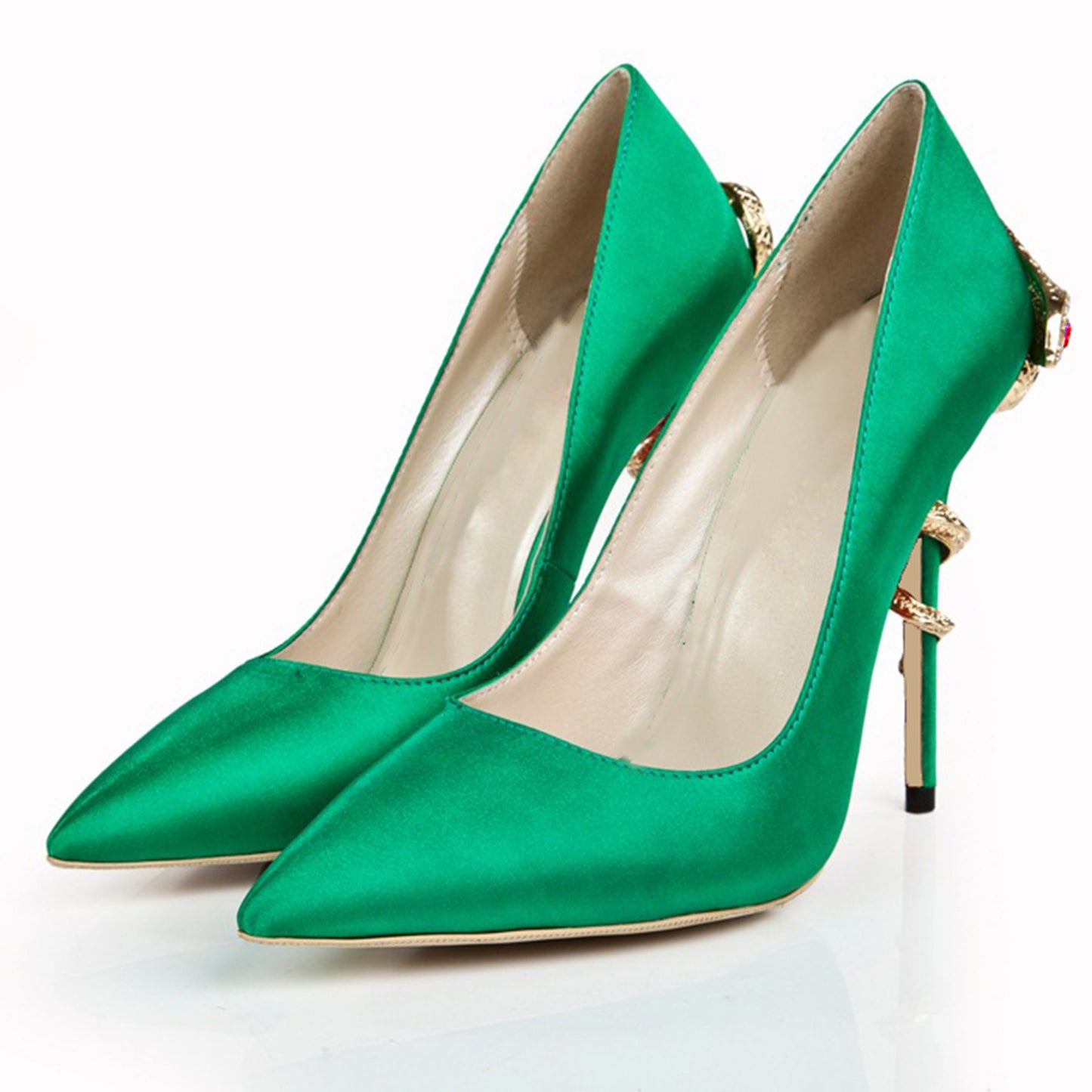 women's shoes casual fashion sexy green cobra heel pointed toe patent leather commuter high heels