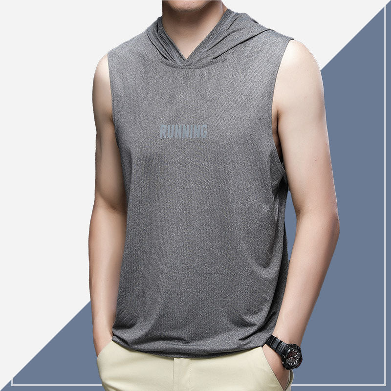 Sports vest men's hooded fitness running basketball sleeveless t-shirt quick-drying vest thin ice silk vest