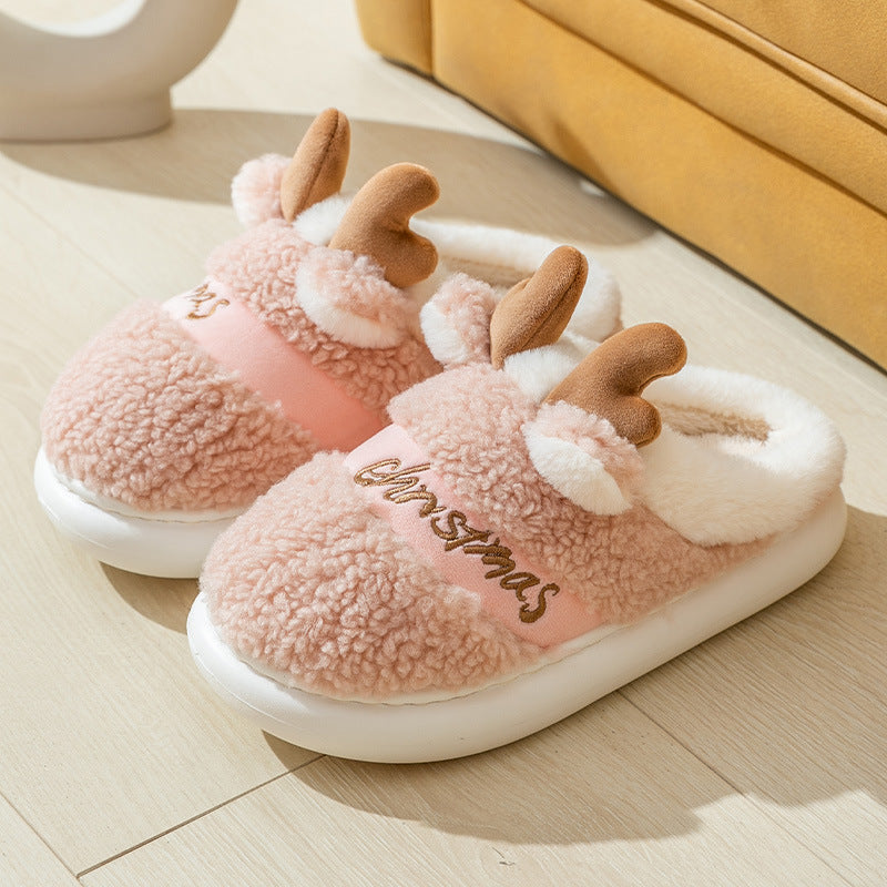 Cartoon cotton slippers winter Christmas deer cute home indoor home thick bottom warm slippers couple