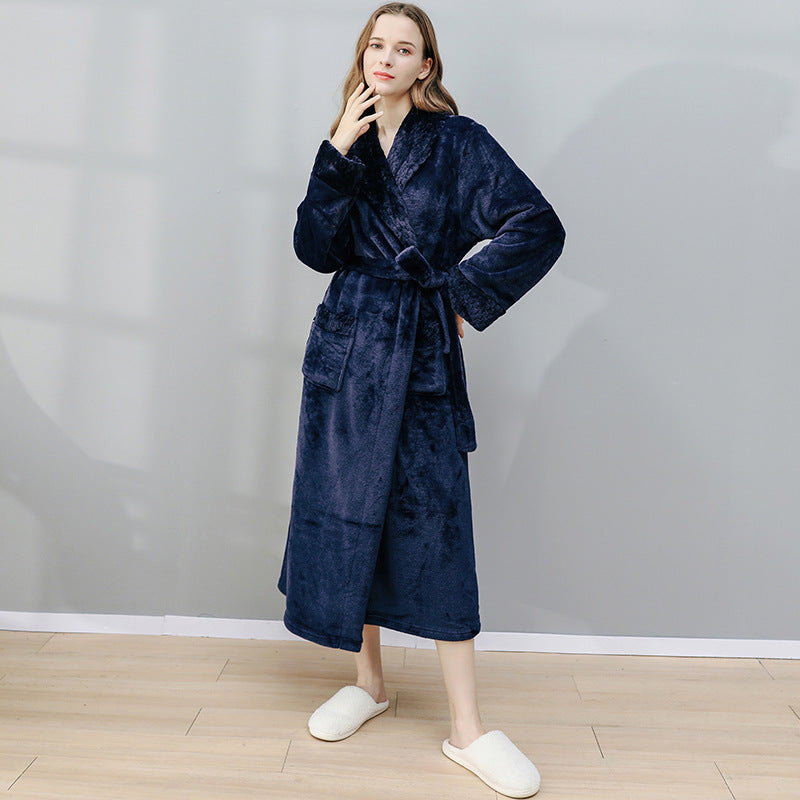 Pajamas for women in autumn and winter men's thickened coral fleece bathrobes couples flannel homewear