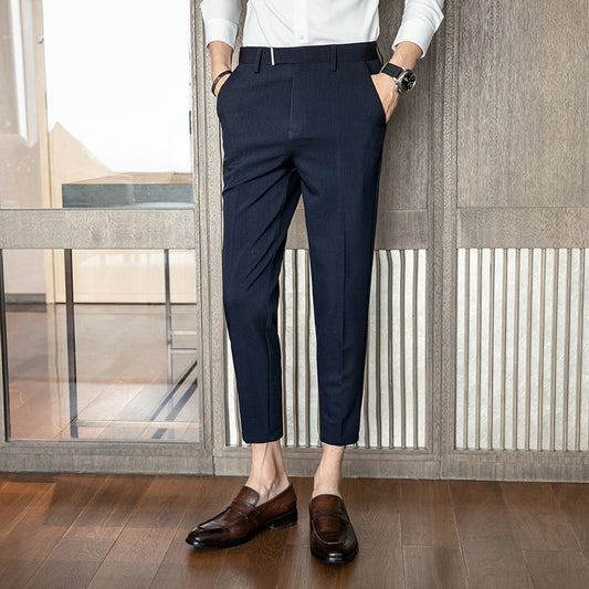 Men's Slim Pants Korean Style Fashion Casual Drape Summer Thin Nine Striped Suit Pants