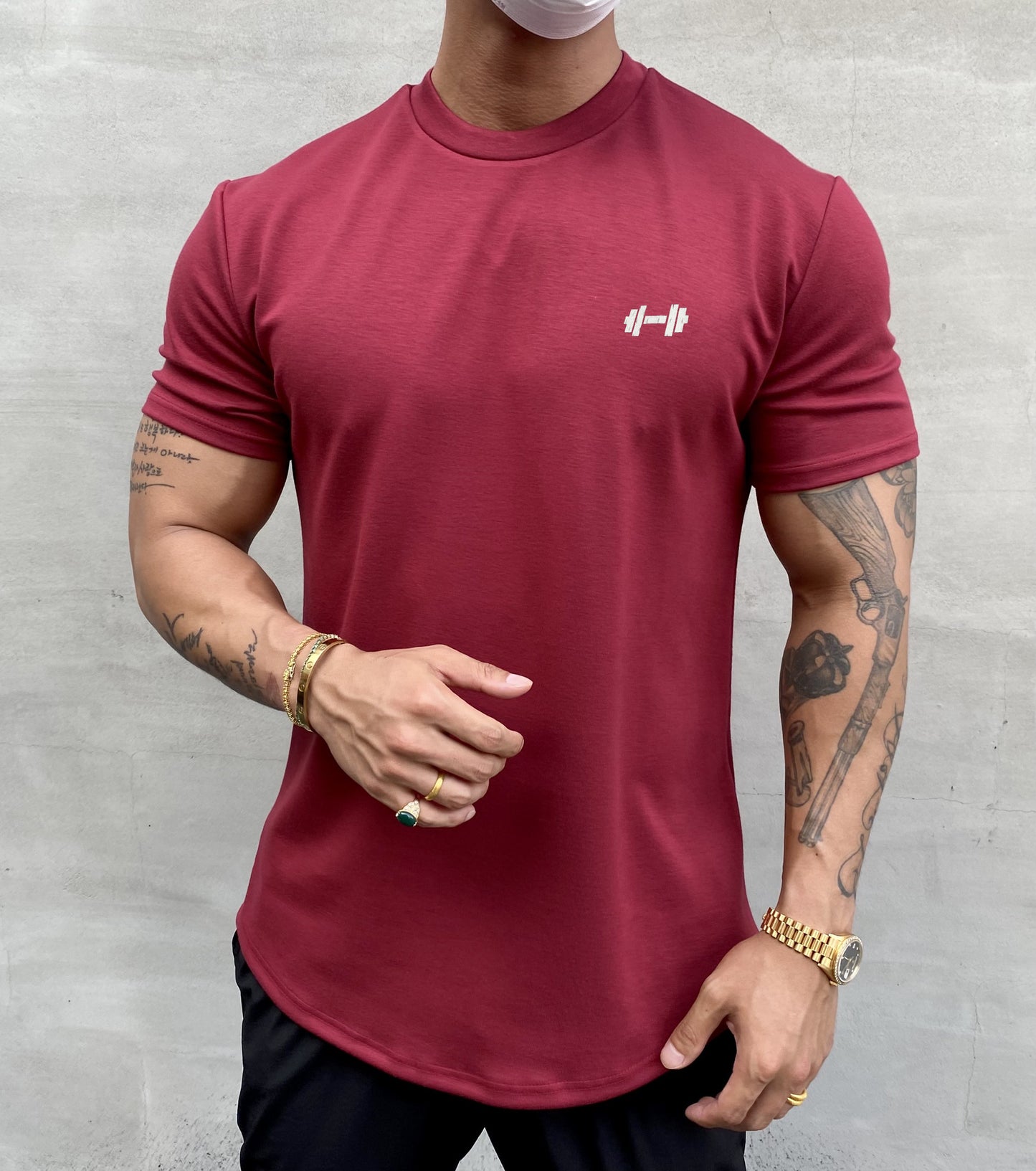 American Slim Show Muscle Round Hem Short Sleeve Men's Cotton Summer Solid Color Training Slim Sports T-shirt