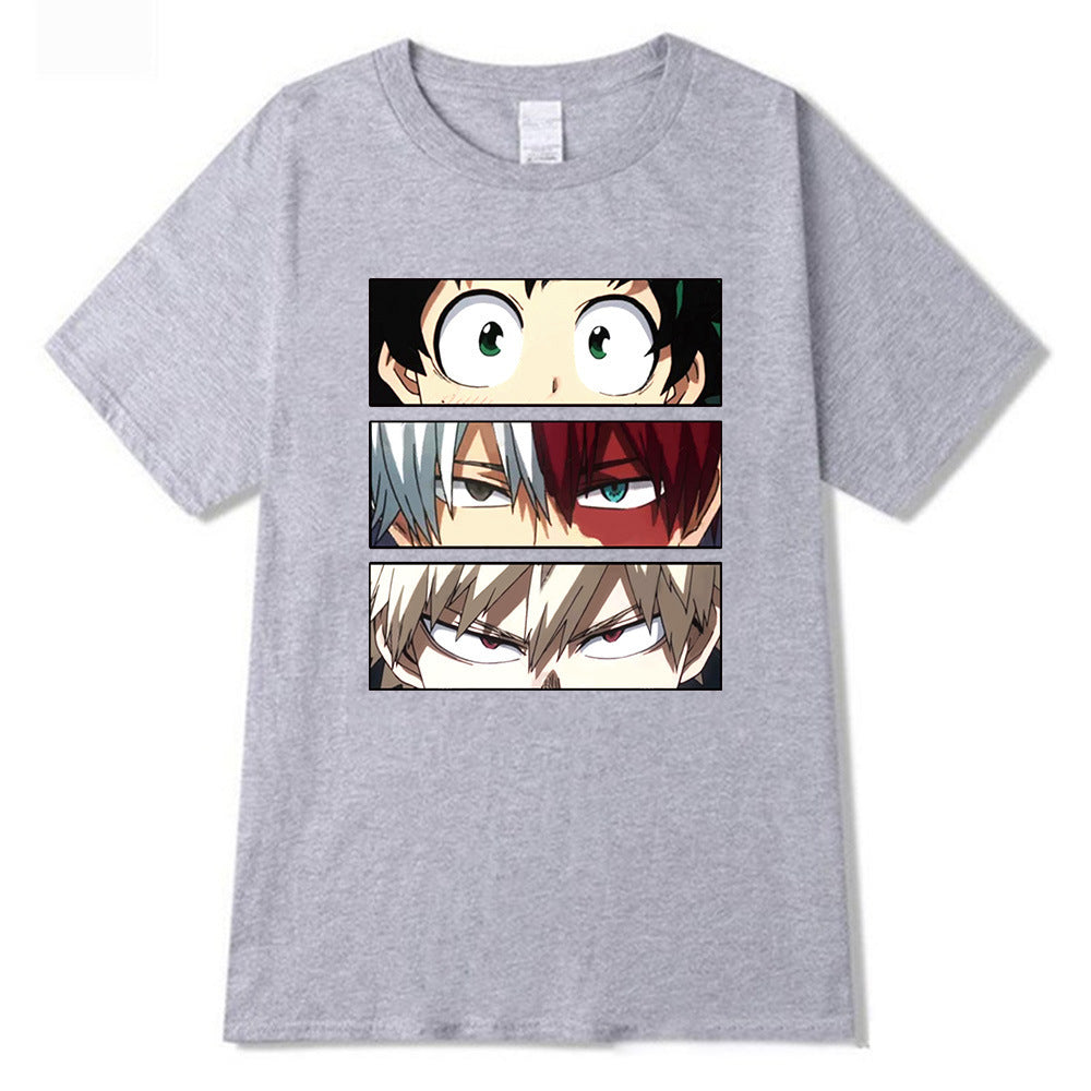 Cartoon Anime My Hero Academia Men's Short Sleeve T-shirt Summer Loose Round Neck Tops