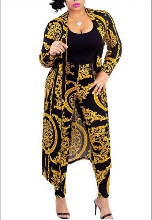 European and American cross-border exclusive long-sleeved printed jacket cloak leggings two-piece