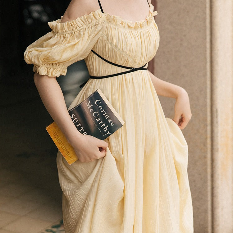 Summer new palace style loose sling word dress holiday beach long skirt