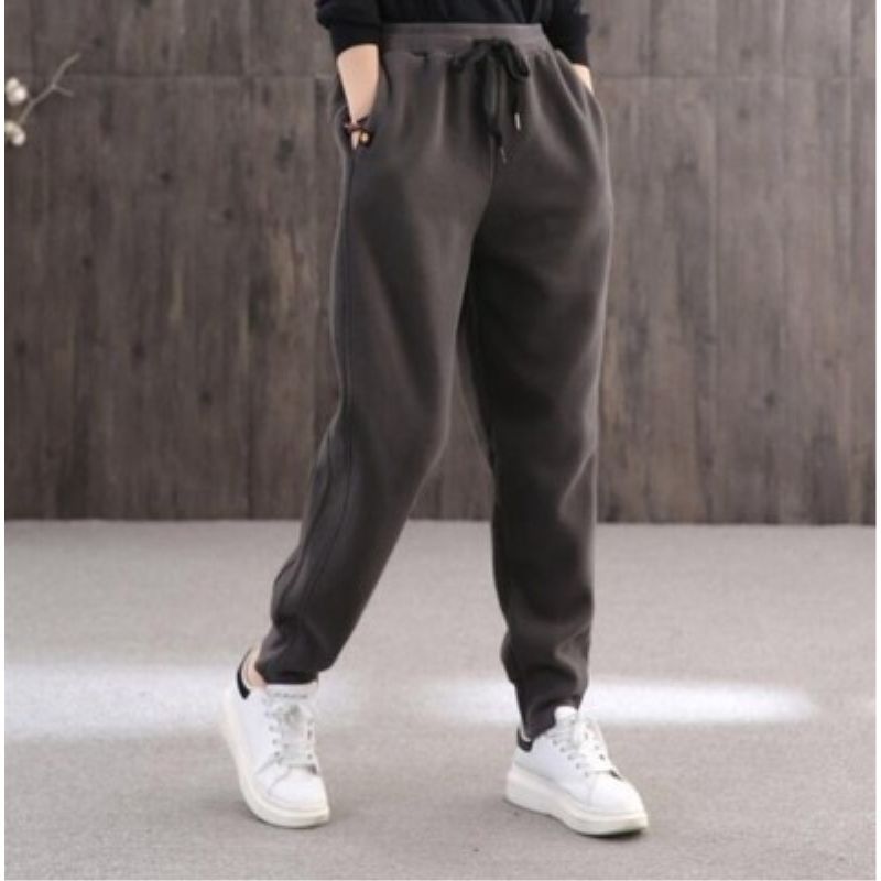 Cotton plus velvet sports pants women's thickened sweatpants large size casual pants loose and thin Korean style trousers