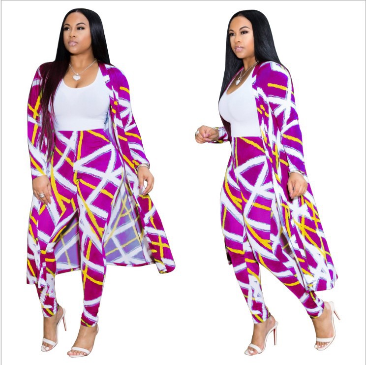 European and American cross-border exclusive long-sleeved printed jacket cloak leggings two-piece