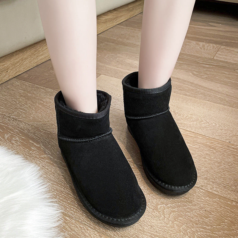 New round toe flat bottom plus velvet thickening short tube sleeve feet women's cotton shoes