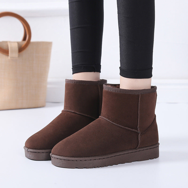 Flat-heeled short tube snow boots women's new flat-bottomed old thickening and velvet warm shoes