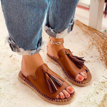 Women's sandals Beautiful Tassels Shoes for Women Gladiator Flat Sandals Female Slides Mules