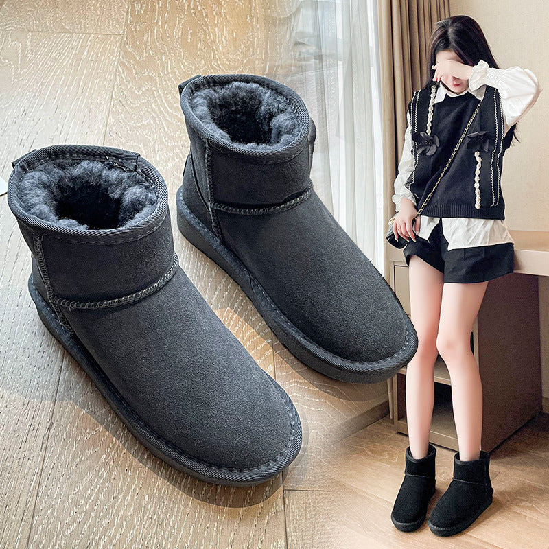 New round toe flat bottom plus velvet thickening short tube sleeve feet women's cotton shoes