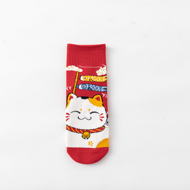 Mid-tube socks women's new thin section women's socks candy-colored cartoon smiling face piles of socks