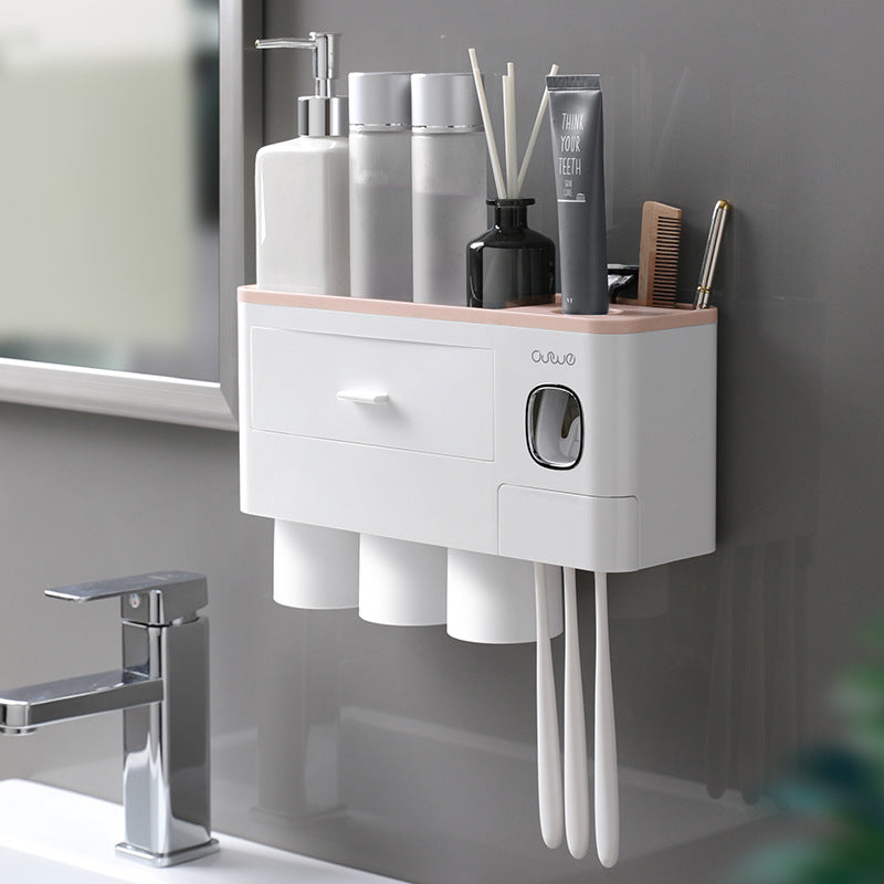 Toothbrush rack wall-type punch-free mouthwash cup brushing cup wall-mounted bathroom wall-mounted dental cylinder dental set