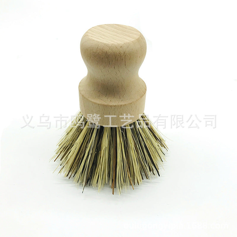 wooden kitchen cleaning brush non-stick oil sisal palm short handle round dish brush wash bowl brush seal pot brush