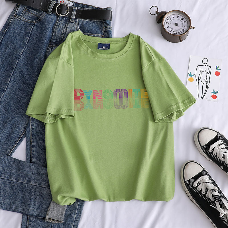 European and American new kpop youth group dynamite album gradient printing cotton T-shirt