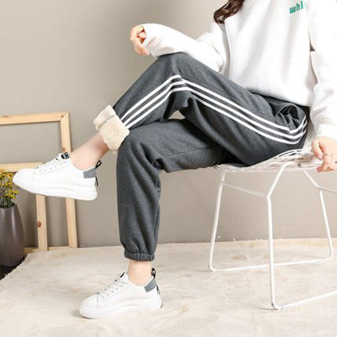 Plus velvet thickened warm sports imitation lamb velvet pants ladies students Korean version of harem pants