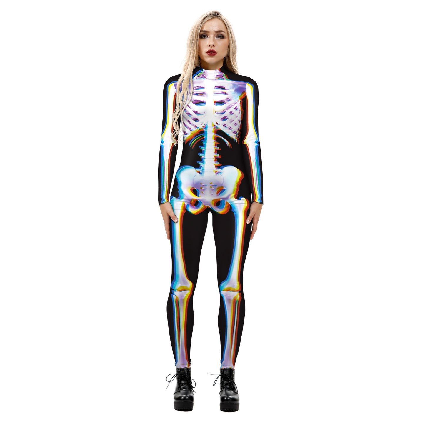 New Halloween skeleton digital printing long-sleeved bodysuit slim fit slim cosplay costume