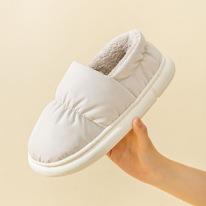 Waterproof down cloth cotton slippers girls winter home indoor bag heel warm thick bottom non-slip outer wear cotton shoes