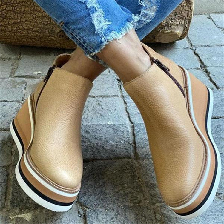 New viscose shoes casual round head thick heel spot solid color low cut British solid color fashion boots