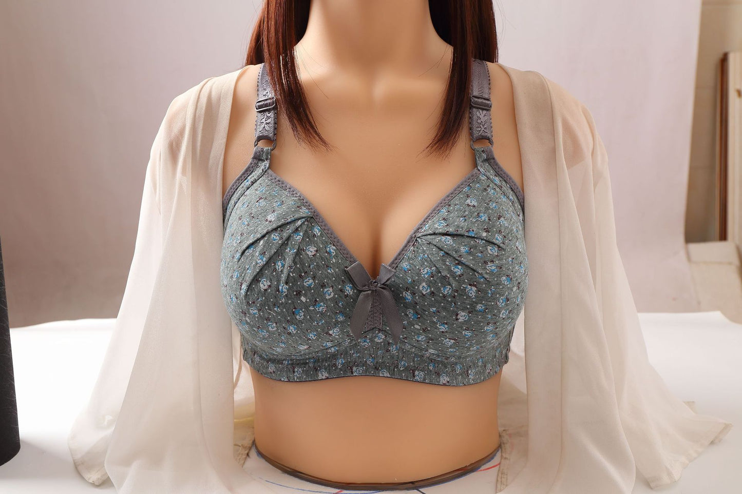 Pure cotton printing bra without steel ring gather non-magnetic plus size mother underwear