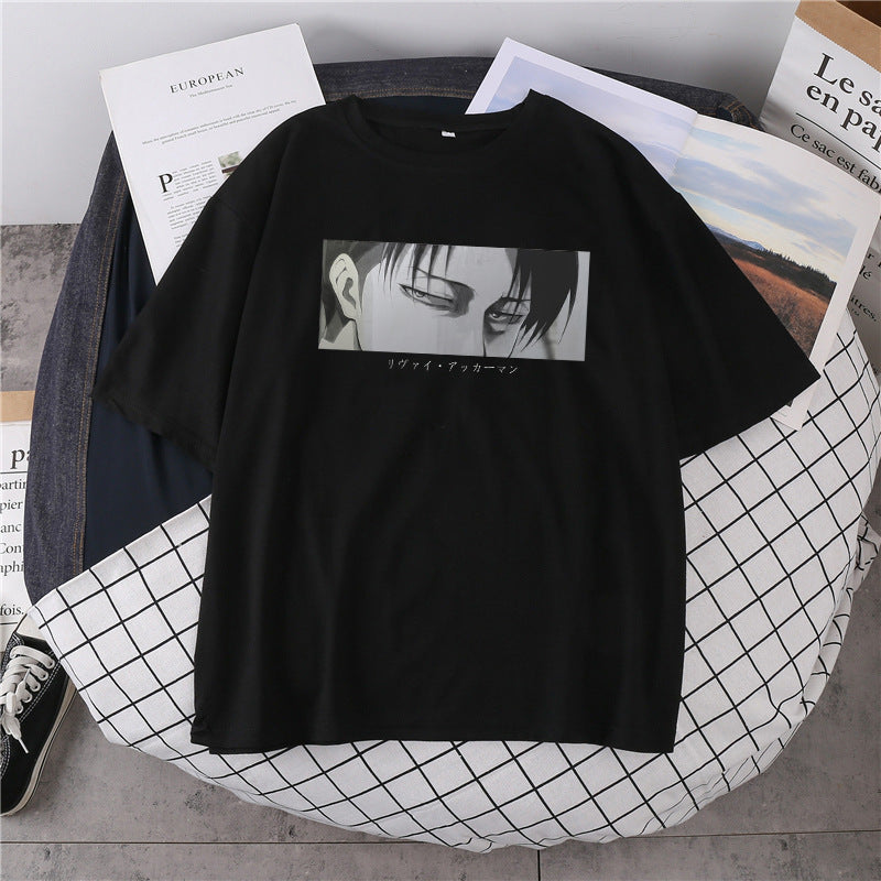 Japanese comic new black T-shirt men and women comic eyes Japanese casual cross-border monopoly