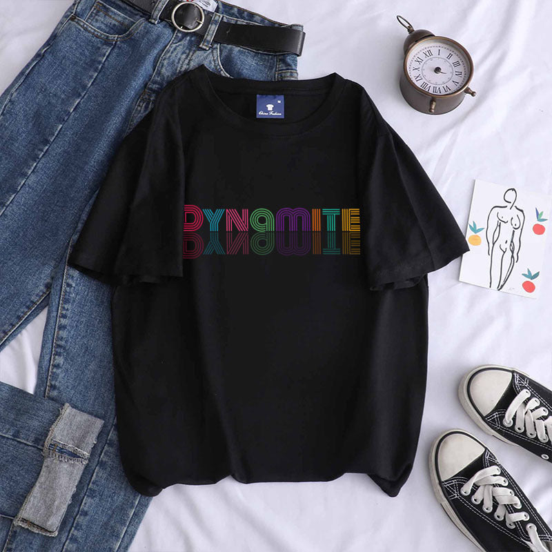 European and American new kpop youth group dynamite album gradient printing cotton T-shirt