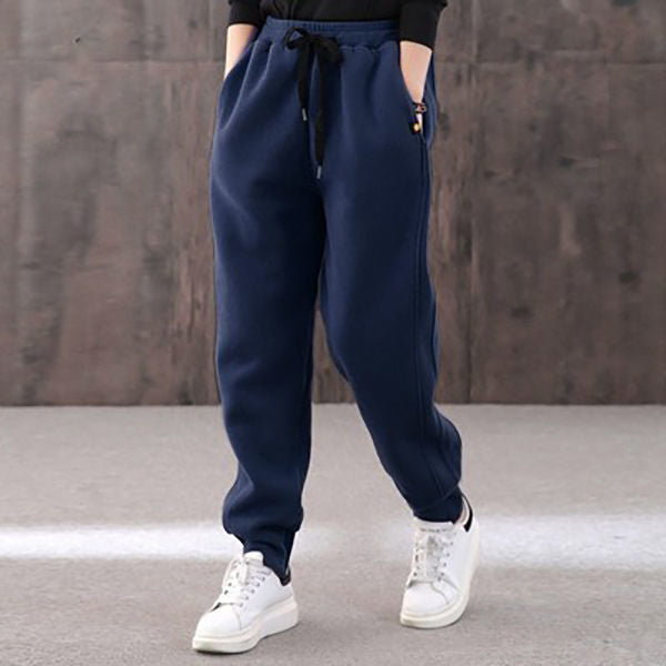 Cotton plus velvet sports pants women's thickened sweatpants large size casual pants loose and thin Korean style trousers