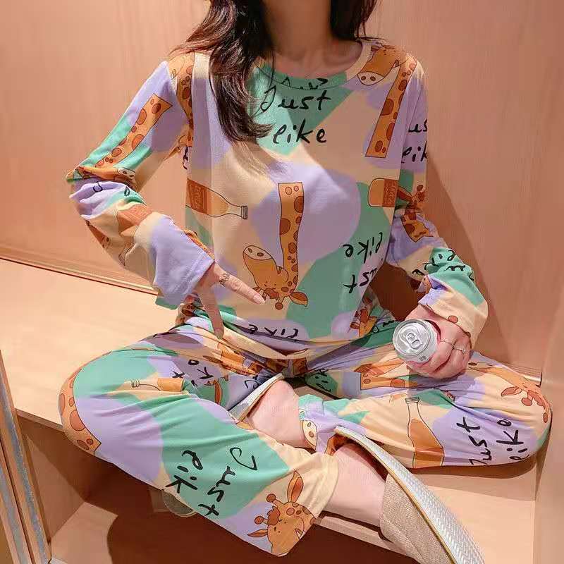 Cross-border pajamas female cute long-sleeved trousers cartoon student pajamas home service suit