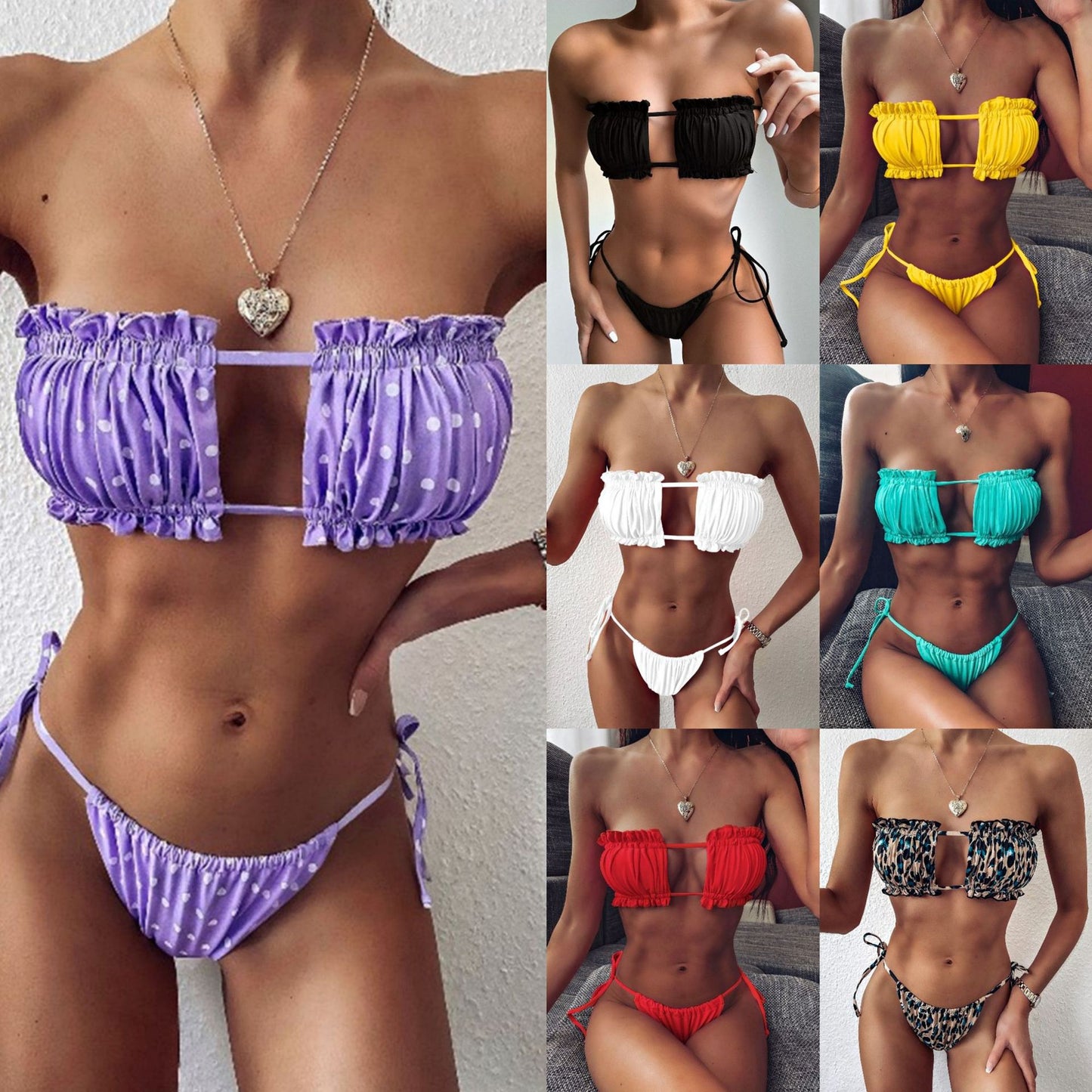 European and American new ladies swimsuit sexy pleated hollow bikini