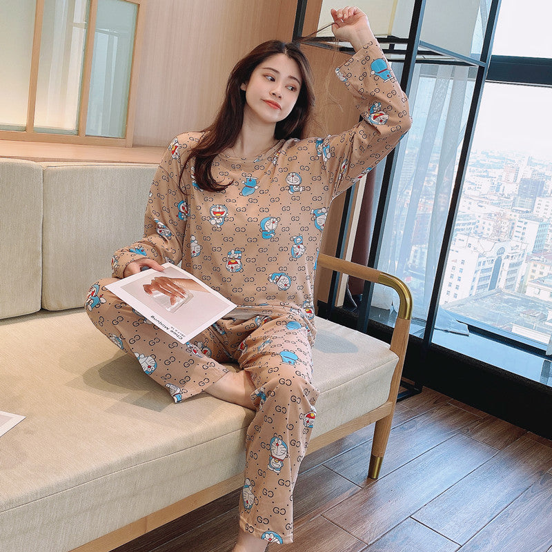 Cross-border pajamas female cute long-sleeved trousers cartoon student pajamas home service suit