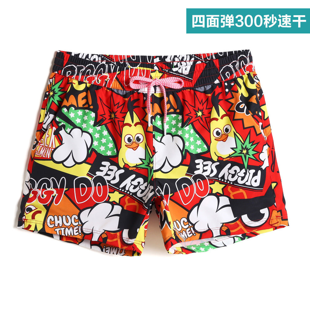 Quick-drying beach pants men's loose beach pants seaside vacation couple flower shorts hot spring five-point boxer swimming trunks