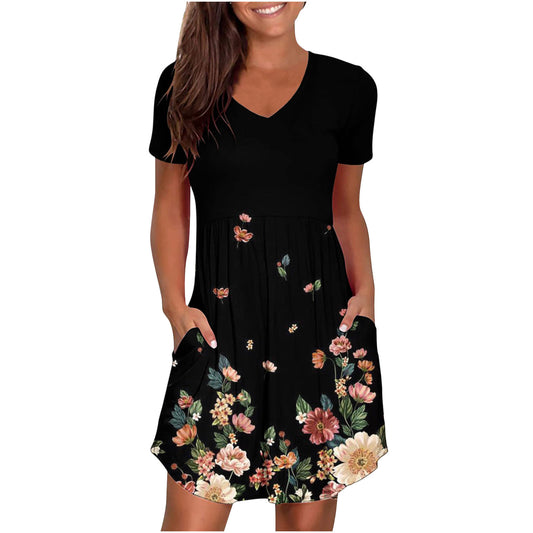 European and American women's V-neck printing fashionable and novel dress