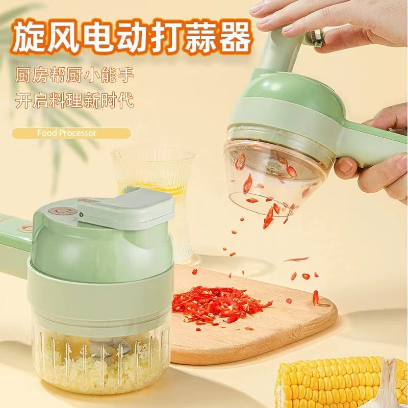 Gatling vegetable cutting kitchen two-in-one wireless electric garlic artifact garlic masher automatic pressure-pull garlic mixer