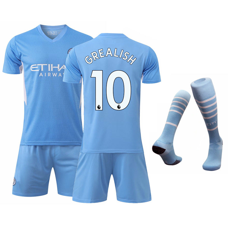 Manchester City home football jersey No. 10 Glalish jersey Blue Moon football jersey suit children's sportswear