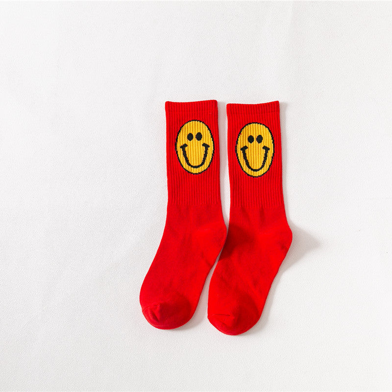 Mid-tube socks women's new thin section women's socks candy-colored cartoon smiling face piles of socks