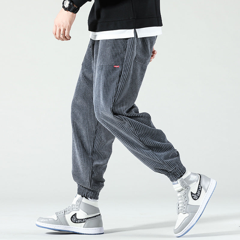 Striped loose pants men's corduroy leggings straight ANSICARD sports pants overalls