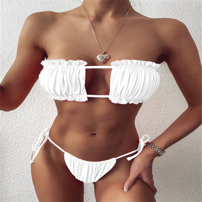 European and American new ladies swimsuit sexy pleated hollow bikini