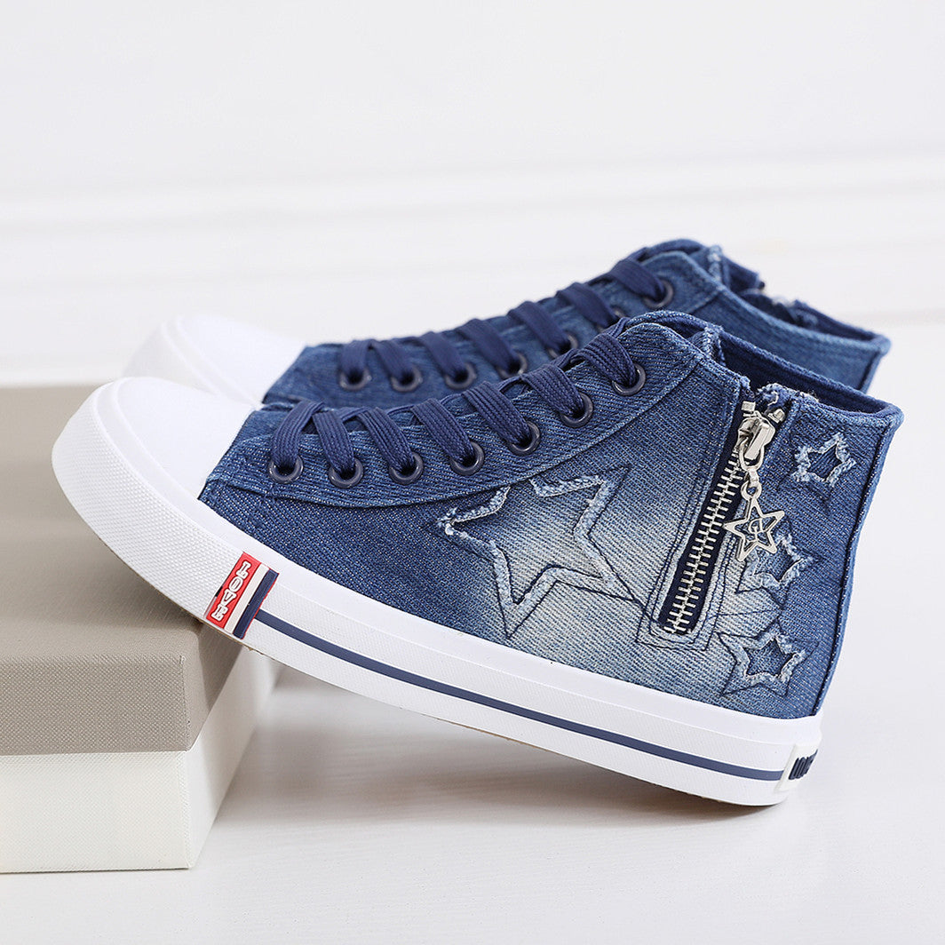 Board shoes big girls high-top canvas shoes student denim casual shoes sneakers