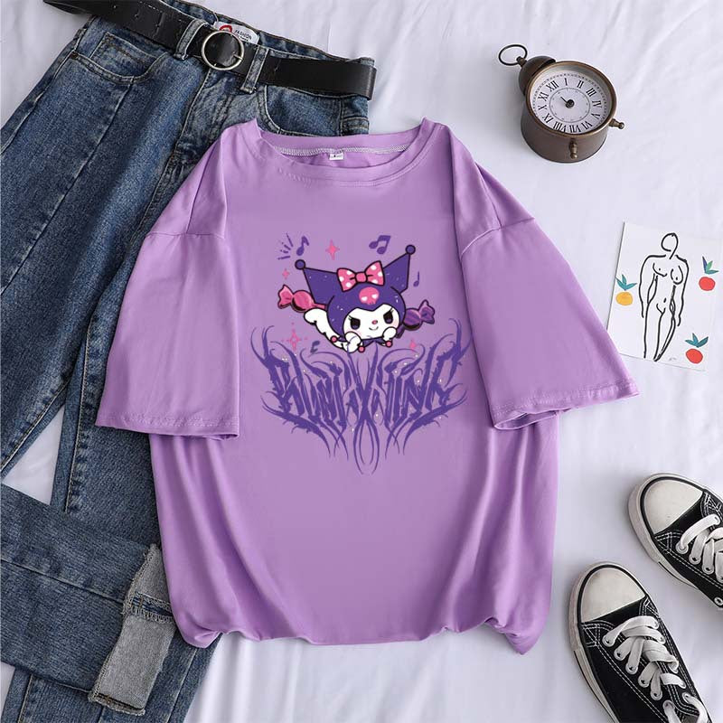 Harajuku cartoon gothic print short-sleeved T-shirt female summer street o neck sweet girl t-shirt