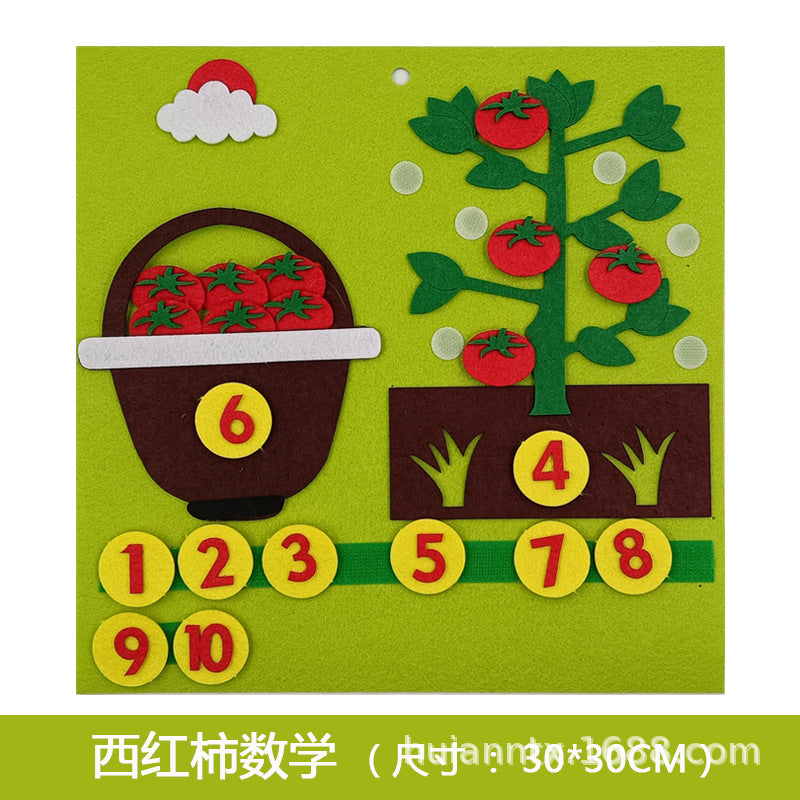 Kindergarten corner early education homemade play teaching aids Montessori vegetable digital mathematics non-woven paste toys