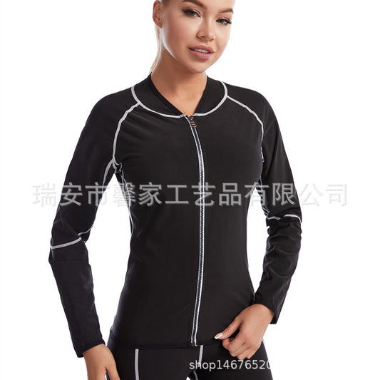 Large-size sweaty fitness clothing zipper sports sauna clothing yoga corsets fitness sweaty tights sweaty clothing